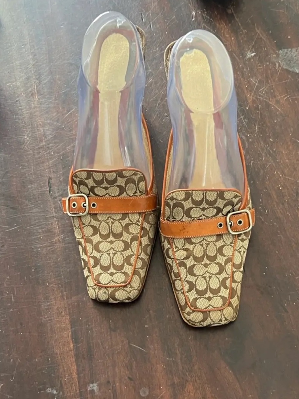 Coach Brown Signature Canvas Slip-On Mules with Tan Trim - Picture 2 of 5